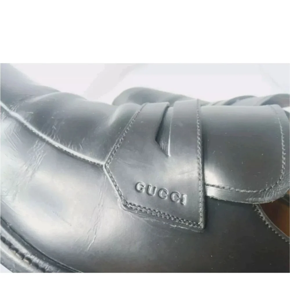Gucci Men's Shoes Size 8.5 D Penny Loafers Black Leather Vintage